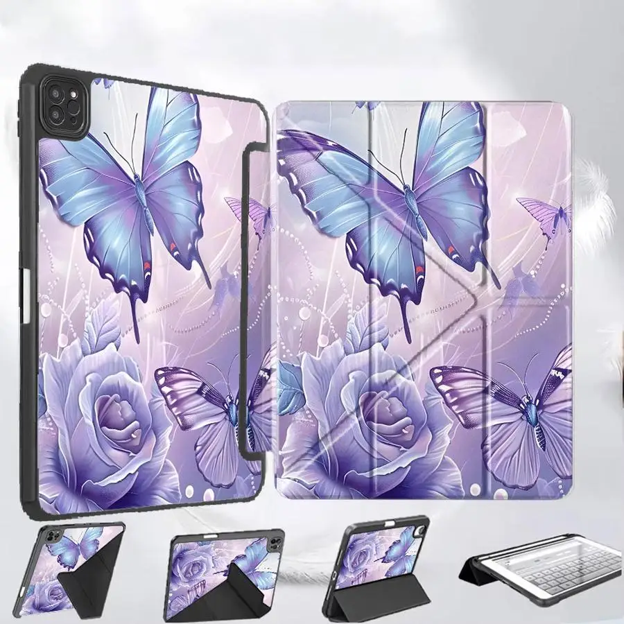 

Butterfly Rose Painting Tablet Case For iPad Mini 6 7 Pro 2025 Pro 11th 10th 9th 8th 7th 12.9inch Air 4 5 M3 M2 M4 11inch Holder
