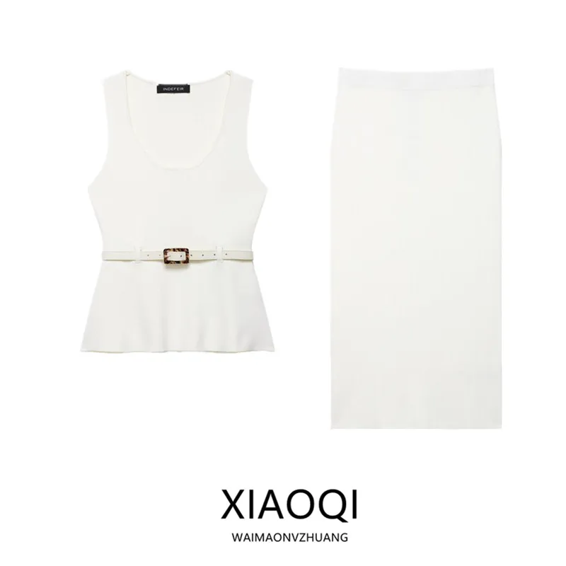 

Лето 202, новый женский вязаный топ с поясом, круглая юбка Ne Svel f, модный ансамбль для детей от 25 до 35 лет