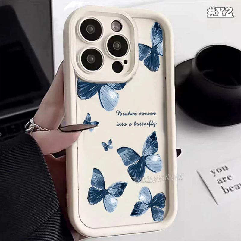 Funda de silicona suave para Samsung Galaxy A10, M40S, M01S, A30S, A15, A50S, M04, F04, A03, Core, F02S, letras, garabatos, mariposa azul