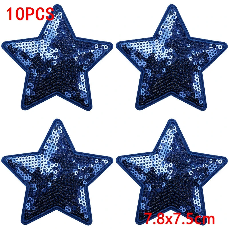 10 Stück Cheerleading-Pailletten-Stern-Aufnäher zum Aufbügeln für Kleidung, Cheer-Schleifen-Herz-Applikationen für Jacken, DIY – Detail 4