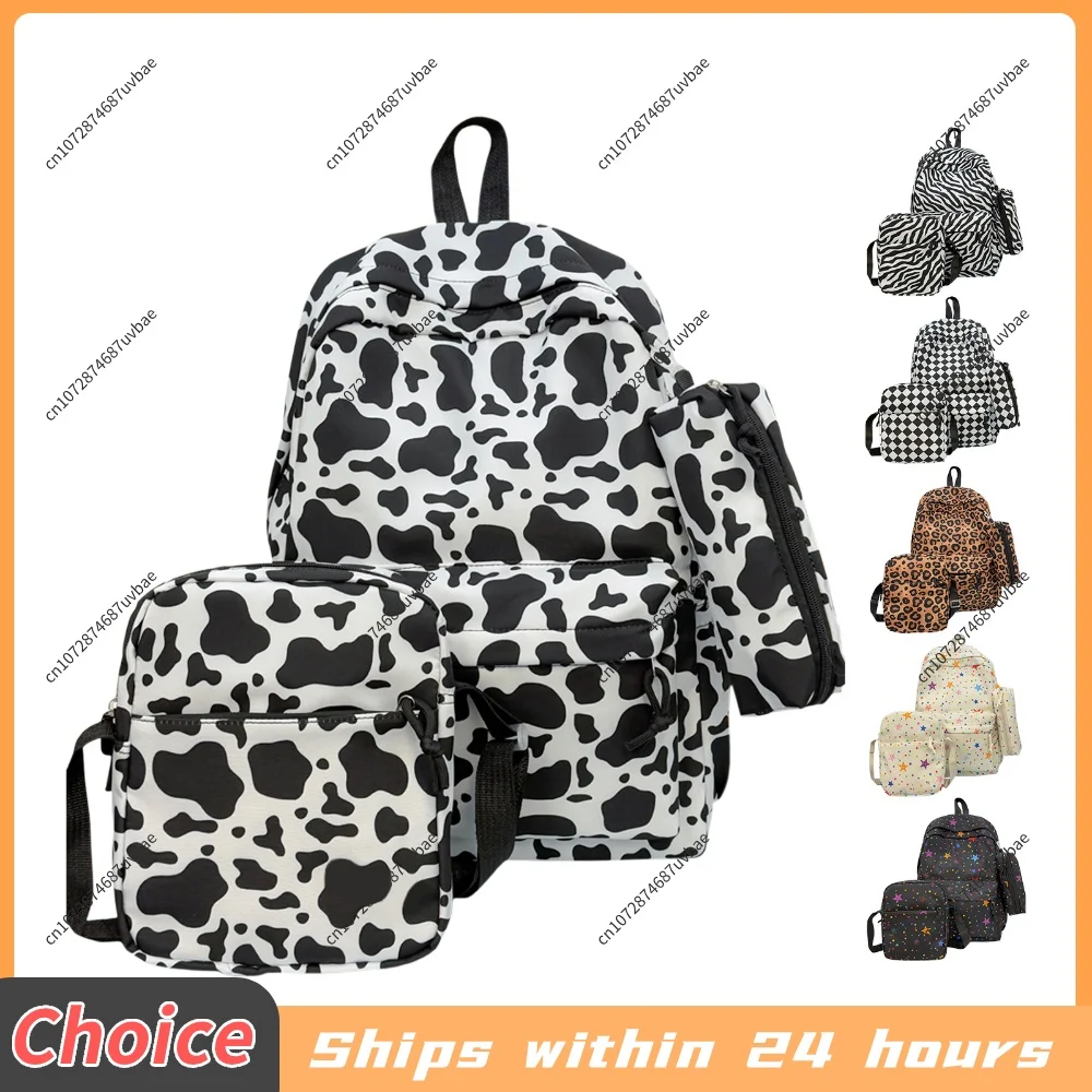 Animal Print Bookbag and Lunch Bag Combo with Lunch Box and Pencil Pouch Middle Backpacks for Teens Girls Women College