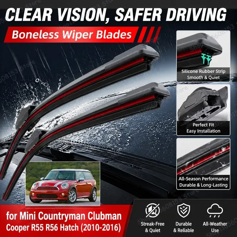 For Mini Clubvan Clubman R55 Cooper Hatch R60 Front Windshield Wiper Blades Replacement Rubber Refills Heavy Duty All Weather
