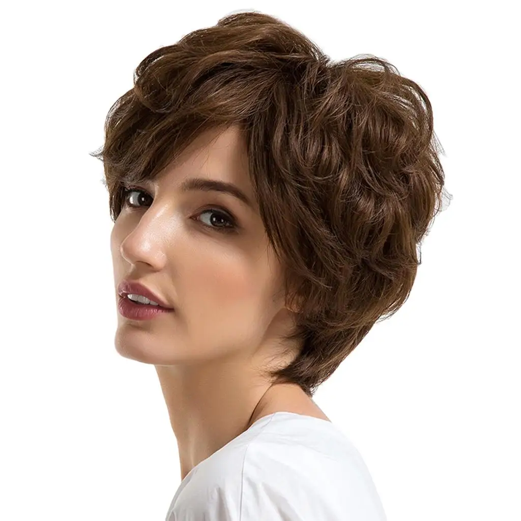 Perruques de vrais cheveux humains pour dames, perruque complète, brun naturel