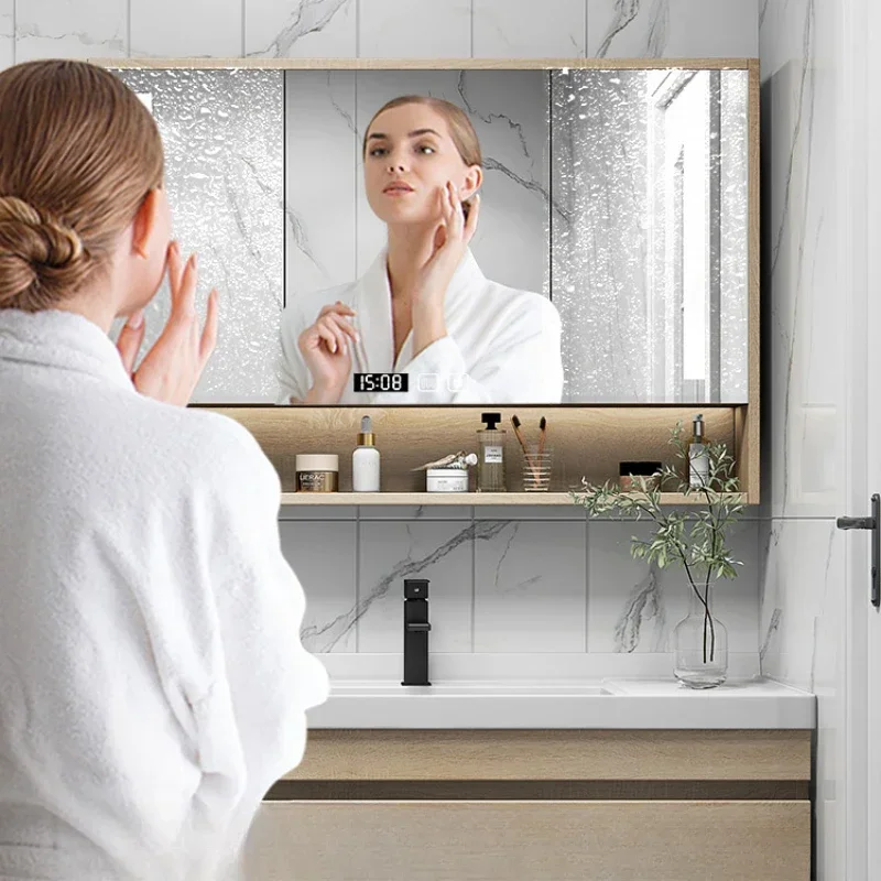 Szafka łazienkowa drewniana, zestaw szafek łazienkowych, lekka luksusowa szafka łazienkowa, umywalka, minimalistyczna