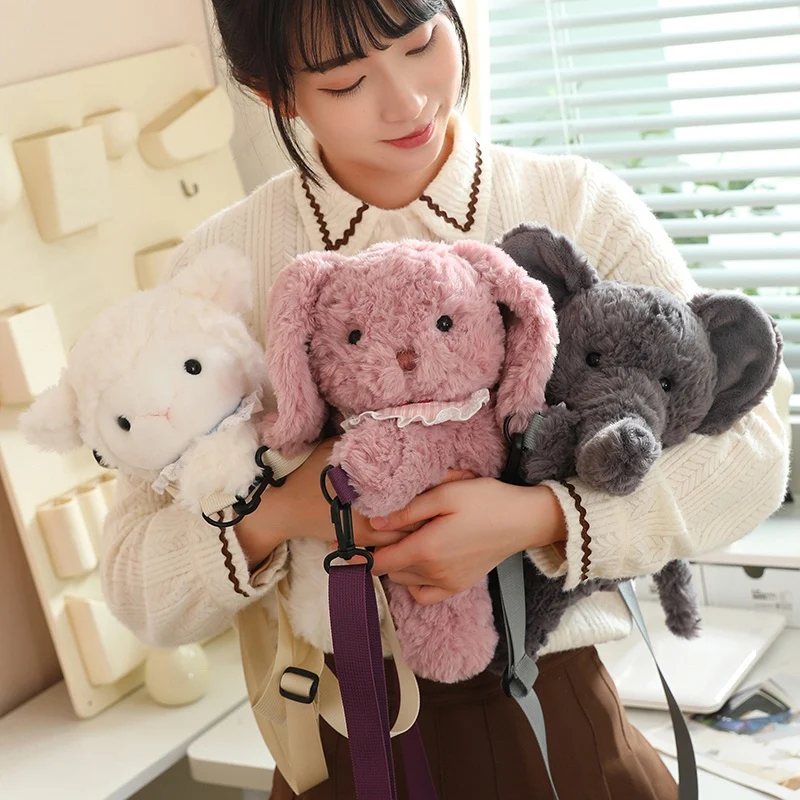 Kawaii Animal Plush Bag Doll Bear Rabbit Sheep Elephant Four Method Shoulder Bag Backpack Crossbody Bag Waist Bag Gift For Girls