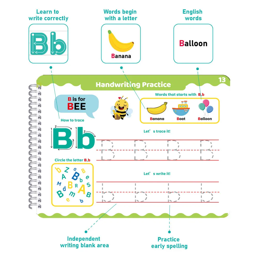 Reusable Handwriting Practice Books For Kids Magic Grooved Writing Drawing Book Erasable Doodle Book Learning English