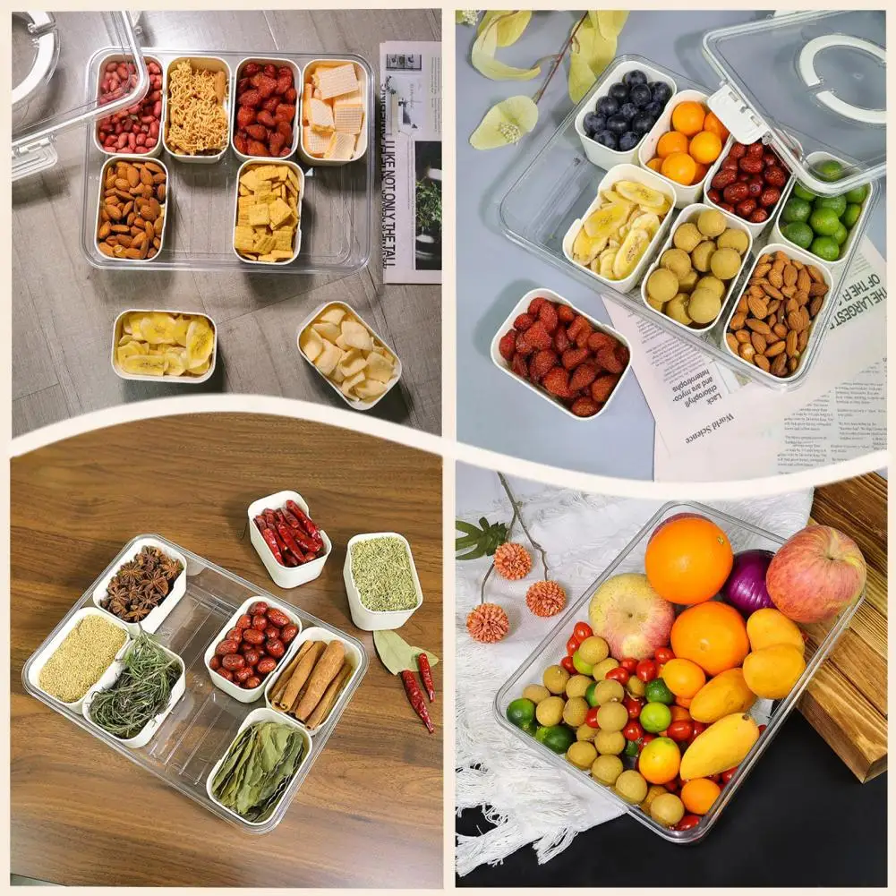 Caja de aperitivos con diseño portátil, caja de aperitivos dividida portátil con mango de tapa para fruta para niños