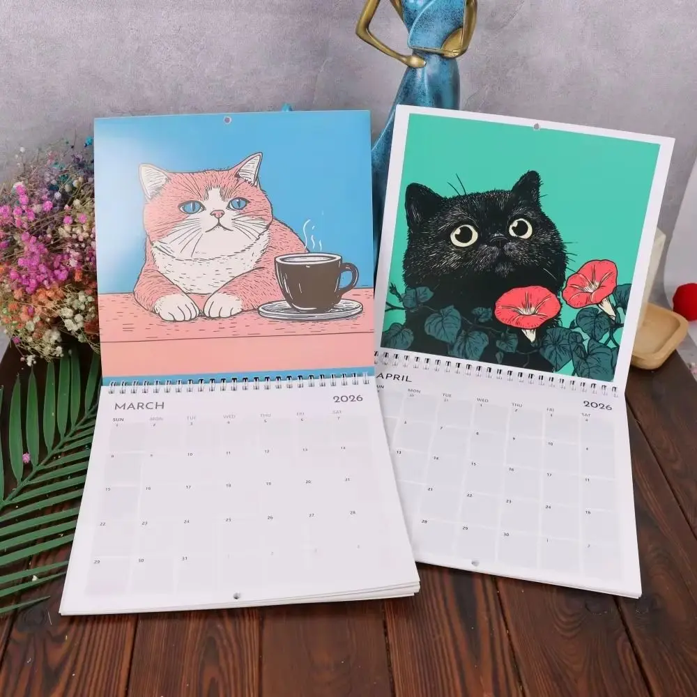 2026 Wall Calendar 2026 12 Month Layout Hangable Design Charming Cat Calendar Funny Cat Art Monthly Calendars Monthly Calendar