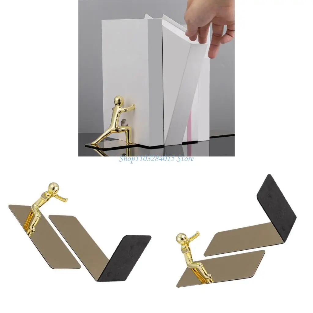 

R6FF Metal Bookends Creative Book Stoppers Kung Fu Man Bookends Decorative Bookends