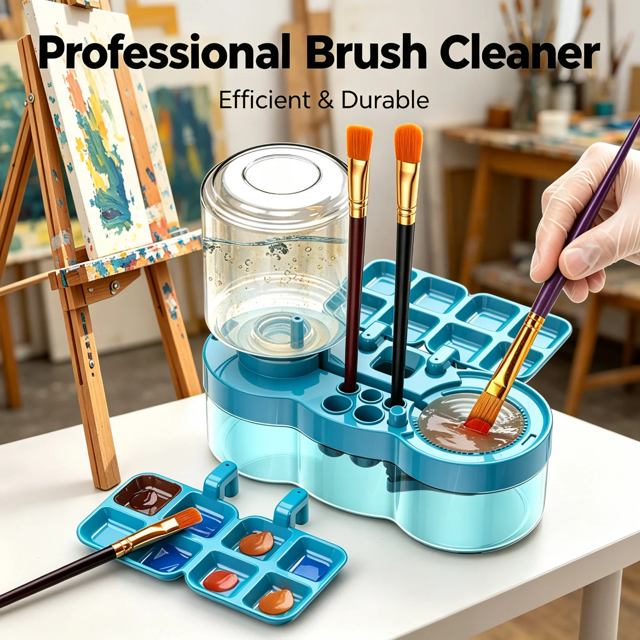 Paint Brush Cleaner With Paint Palette Water Cycle System Paint Brush Rinse Cup Holder Automatic Washing Tool Cleaning Bucket