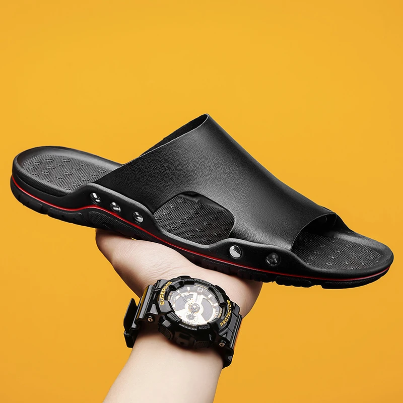 Мужские тапочки из искусственной кожи, классические летние мужские тапочки, удобные мягкие черные сандалии, легкие мужские шлепанцы из ЭВА, домашние садовые сабо, обувь
