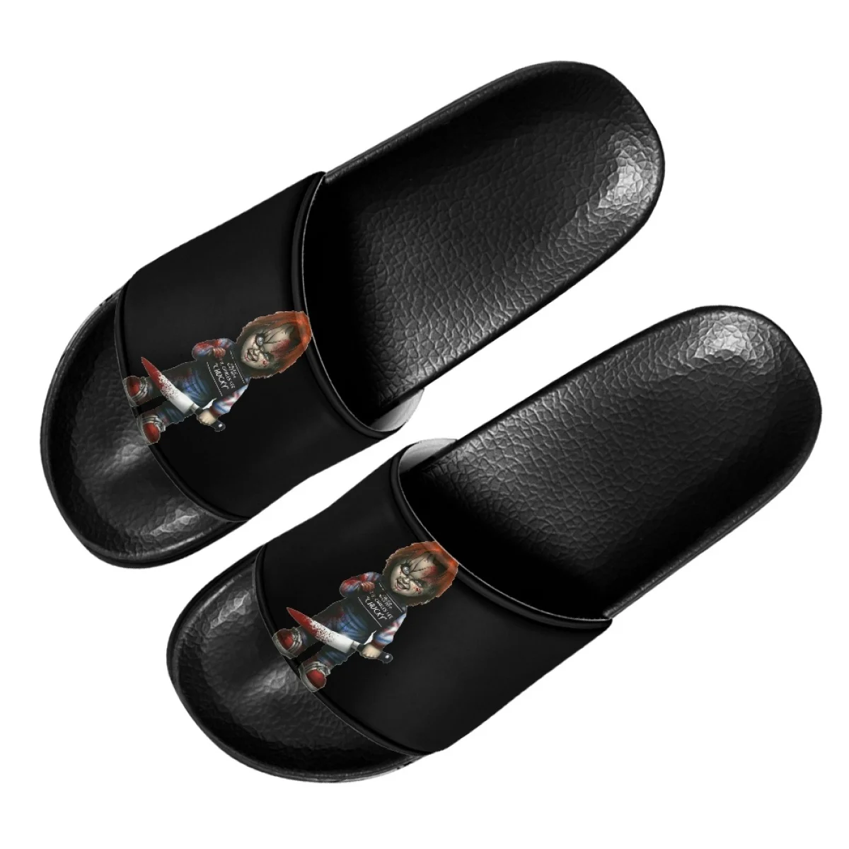 Chucky Print Black Soft Sole Shower Slippers Scary Halloween Gift Fashion Summer Lightweight Sandals for Women Home Non-Slip