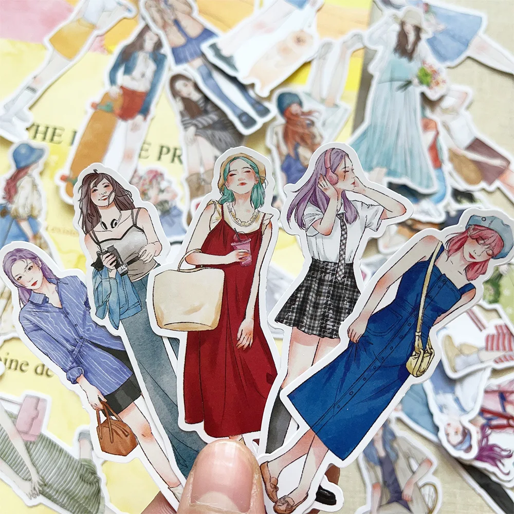 10/30/50pcs Fashion Dress Girl Decorative Stickers Decals Kids Toys Laptop Phone Scrapbook Suitcase Stationery Graffiti Sticker