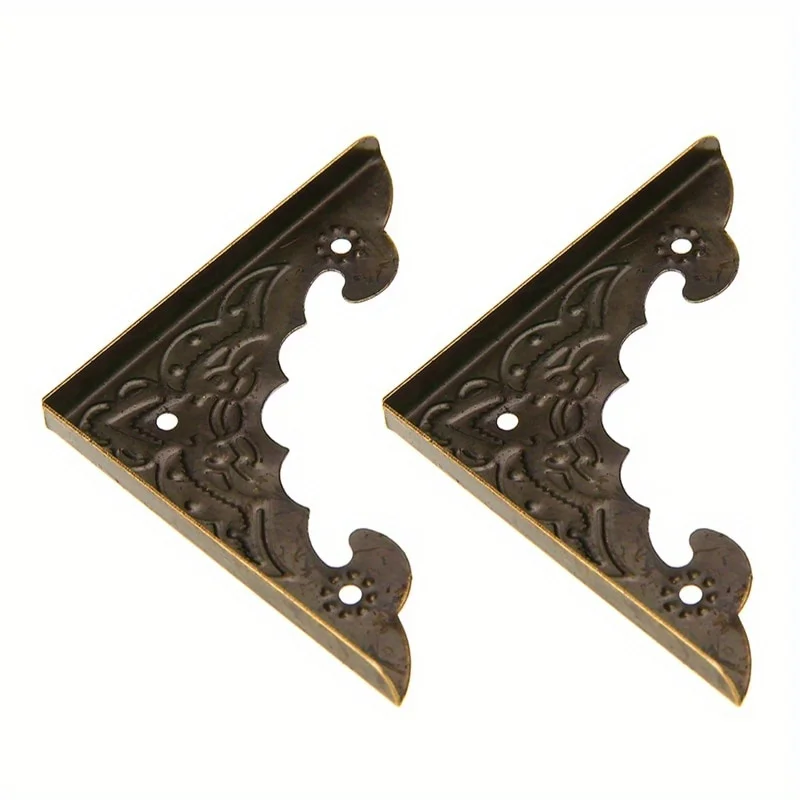 20PCS Antique Jewelry Box Corner Foot Wooden Case Corner Protector Bronze Tone Flower Pattern Carved Metal Crafts 40X40mm