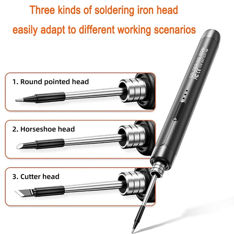 Mini kit de ferro de solda sem fio, caneta de ferro de solda elétrica sem fio USB, ajuste de 3 temperaturas