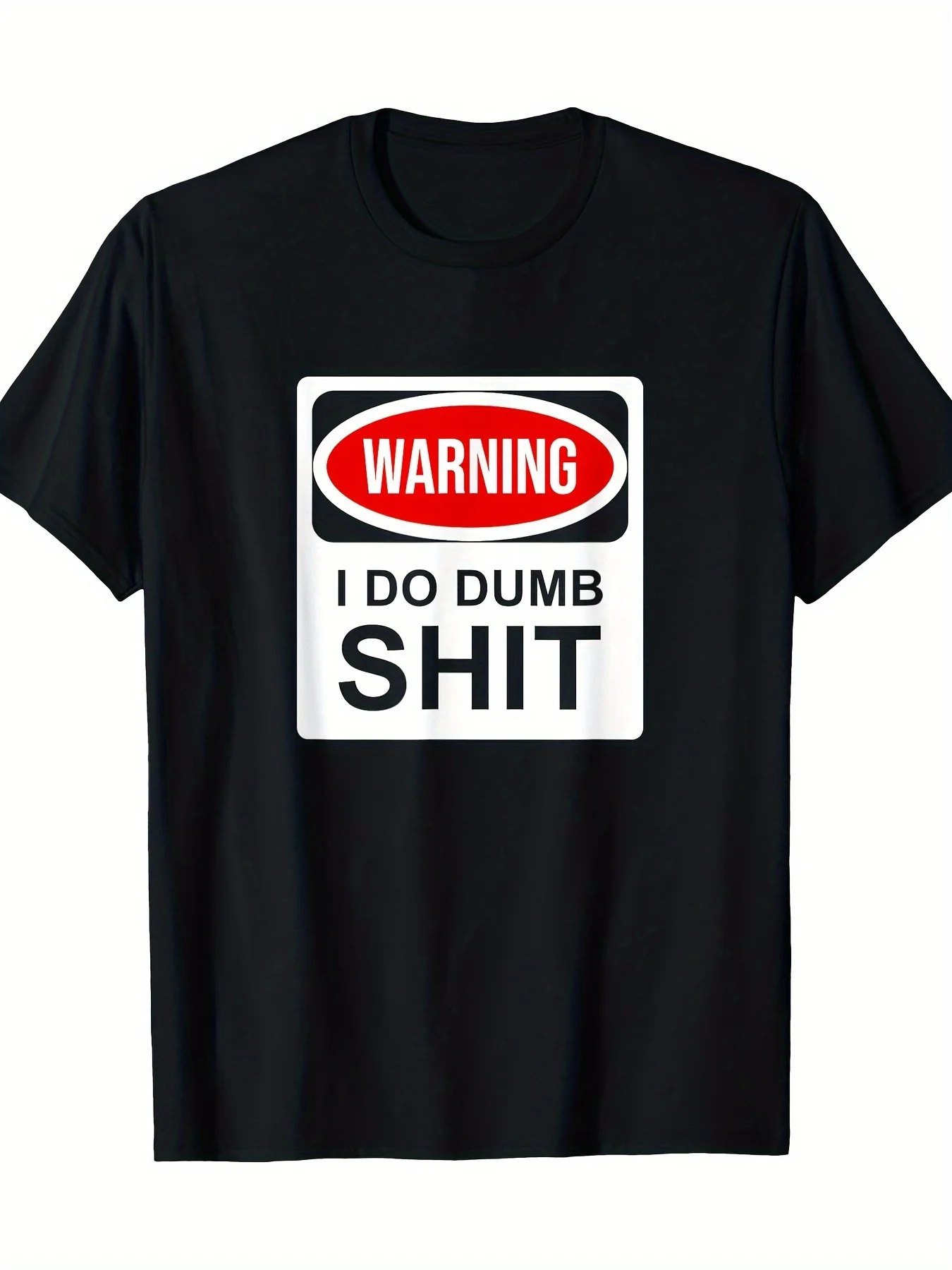 Men'S T-Shirt  Casual Round Neck  Humorous Warning: I Do Stupid Things Design  Breathable And   Suitable for Summer Wear  Black with Red And White Design, Funny Apparel  Round Neck Shirt  Durable Print