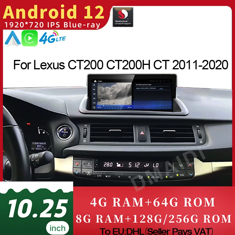 

Android 12 Qualcomm For Lexus CT CT200 CT200H 2011-2020 Car Multimedia Player CarPlay Autoradio Stereo Radio GPS Navigation DSP