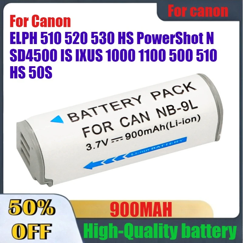 

High-Quality 900mAh NB-9L Battery Akkus for Canon ELPH 510 520 530 HS PowerShot N SD4500 IS IXUS 1000 1100 500 510 HS 50S