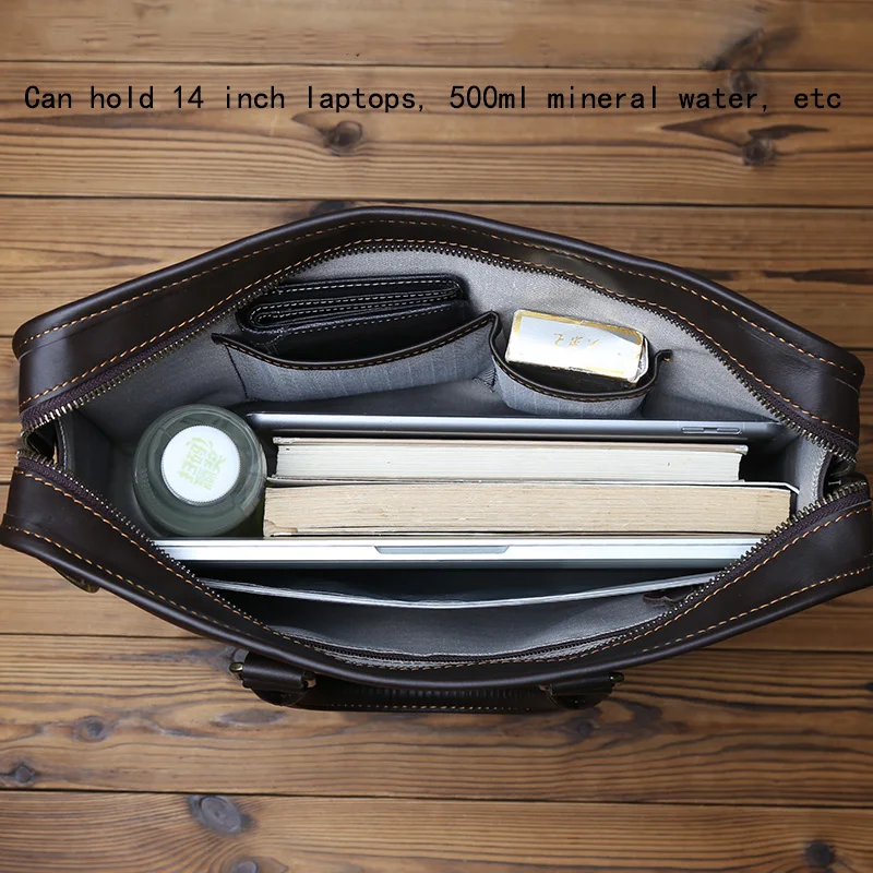 Nieuwe Vintage Geuine Lederen Horizontale Handtas Heren Eerste Laag Koeienhuid Grote Capaciteit Zakelijke Mode Cross Body Briefcase