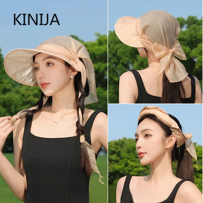 Sommer Schnelltrocknender Kopftuch-Hut Koreanische Damen Outdoor Sonnenschutz-Visiere Y2K Mädchen Turban Kopfbedeckung Großer Rand Entenschnabel-Kappe 모자