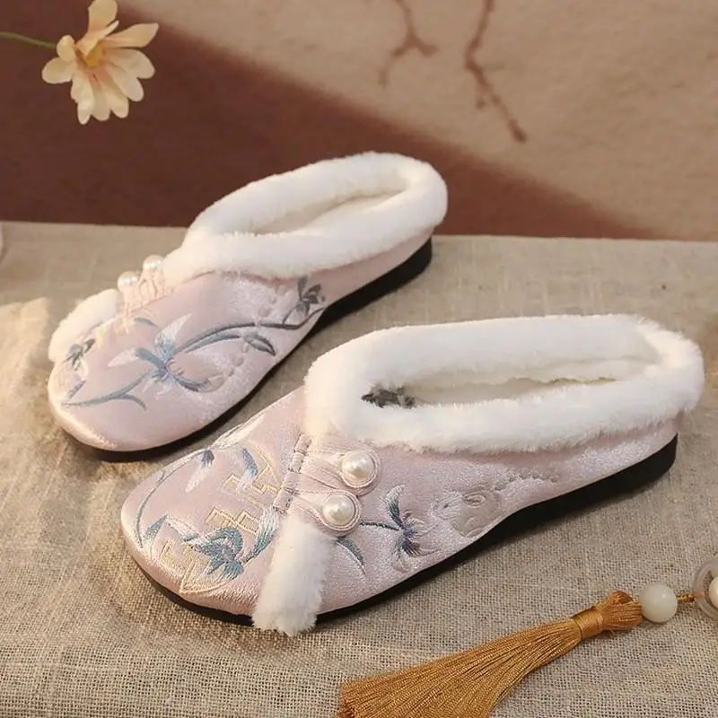 Dongxin Chinese-style home half slippers women's bag head velvet soft sole Han element cheongsam ancient Hanfu shoes cotton mop