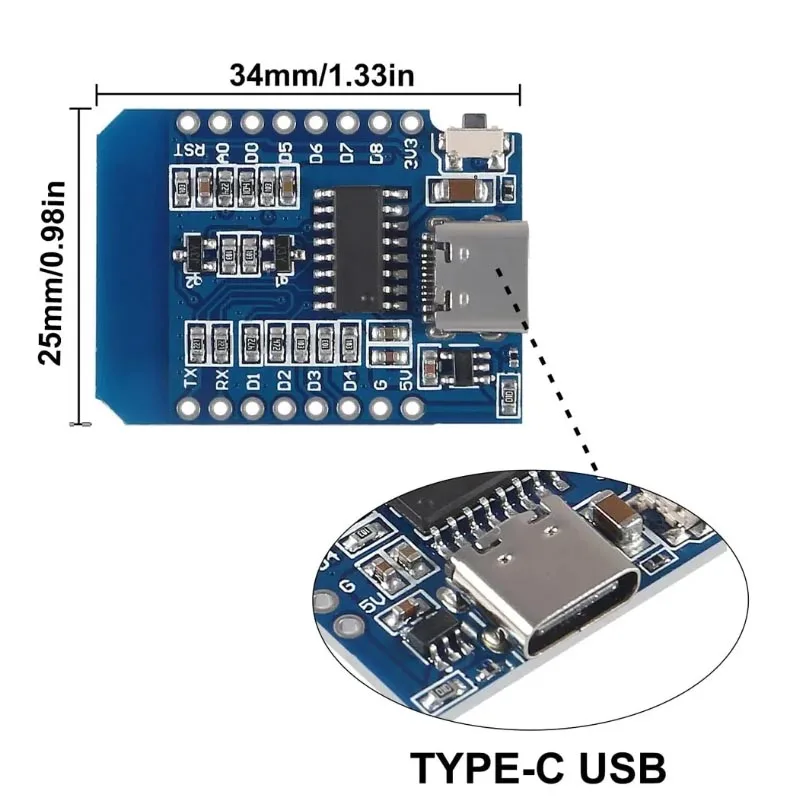 โมดูล Type-C D1 Mini NodeMcu ESP8266 ESP-12F Mini NodeMCU Lua 4M ไบต์ โมดูล WiFi ไร้สายสำหรับ Arduino USB