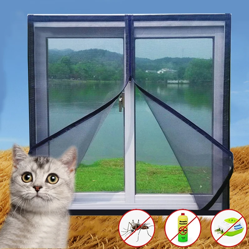 

Black,Multi-size mosquito net for window,zipper type home screen window，Self-adhesive window mesh,mosquito net，Summer washable