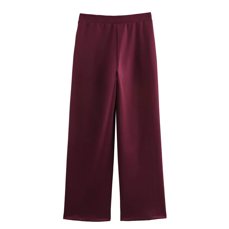 جديد سستة تقليم عالية الخصر فضفاض ثنى السراويل المستقيمة عارضة السراويل النسائية