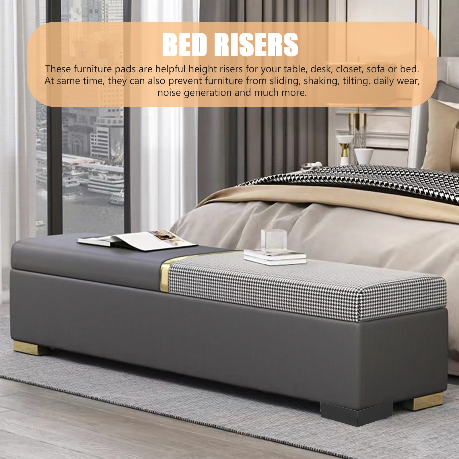 

1Set Bed Risers Heavy Duty Furniture Pads for Hardwood Floors Anti Slip Noise Reduction Sturdy Lifters Riser for Table Sofa Bed