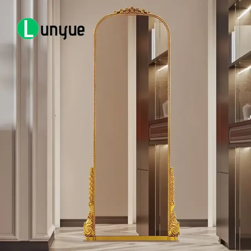Gold French Country Style Antique Retro Large Engraved Full Length Floor Mirror Plastic Frame Handmade Shatterproof Eco