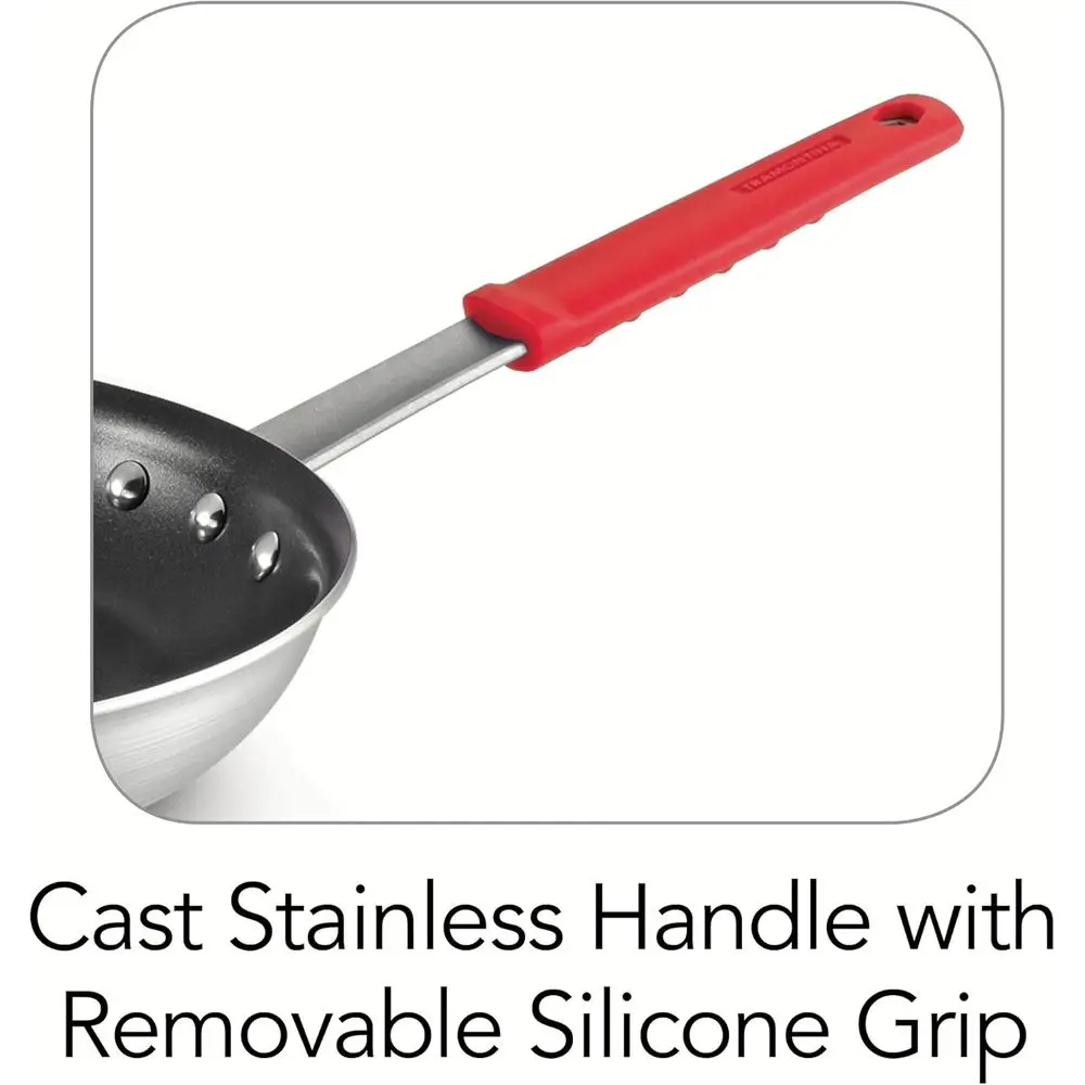 Panela antiaderente de alumínio resistente de 10 polegadas com alça vermelha, máquina de lavar louça e segura para forno