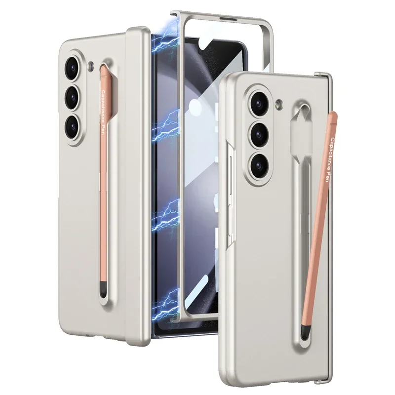 

For Samsung Galaxy Z Fold 5 Case GKK Magnetic Hinge PC Anti-fingerprint Folding Cover with Glass Stylus Pen For Z Fold 5