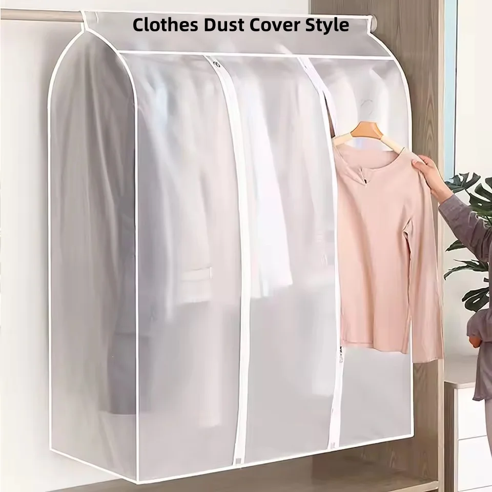 Clothes Dustproof Bag Household Transparent Waterproof Coat Suit Cover Washable Hanging Pocket Clothing Organizer