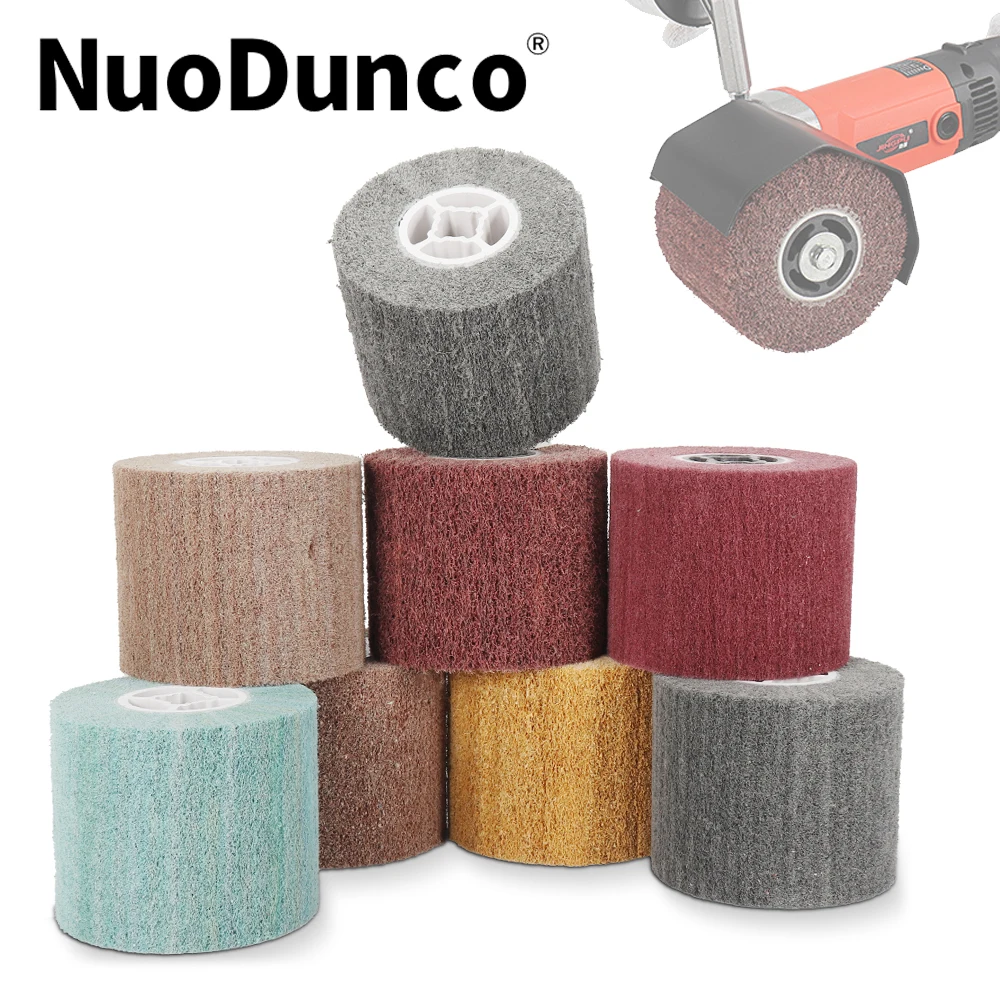 Brosse de roue à lamelles abrasives en Nylon Non tissé, 120x100x19mm, pour ébavurage du métal en acier inoxydable, outil de polissage de roue à tambour, grain 60-600