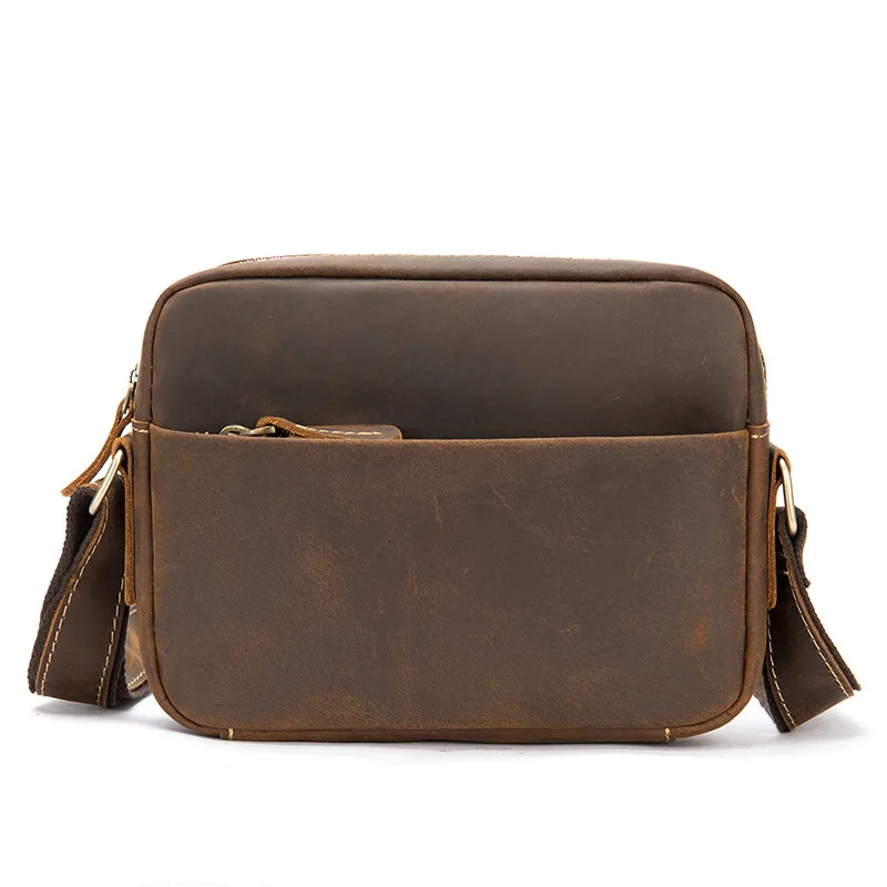 Crazy Horse Leather Messenger Bag Men's Leather Shoulder Bag for Mobile Phone Sling Bags for Men Woman Cross Body Bag