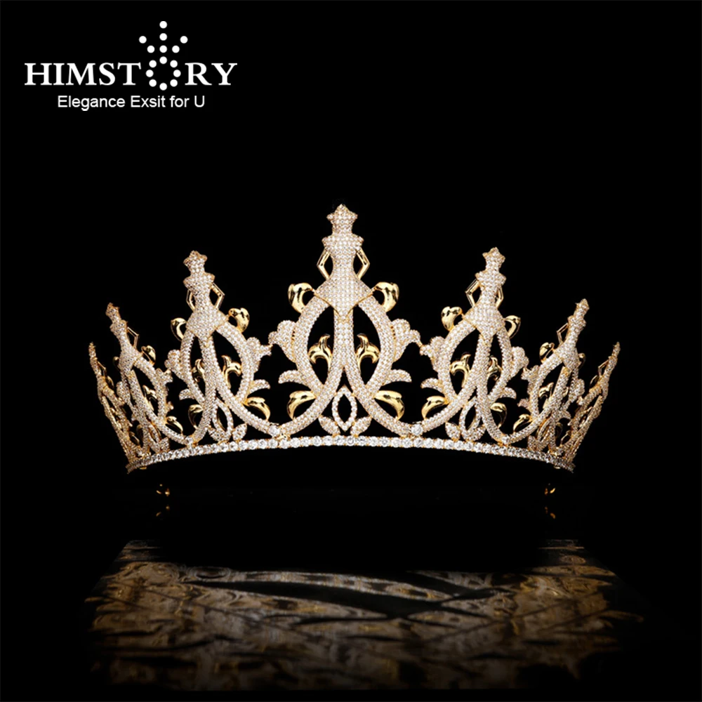 

Himstory новый европейский головной убор невесты, свадебный циркон, желтые диадемы, вечернее платье, аксессуары для головного убора на день рождения