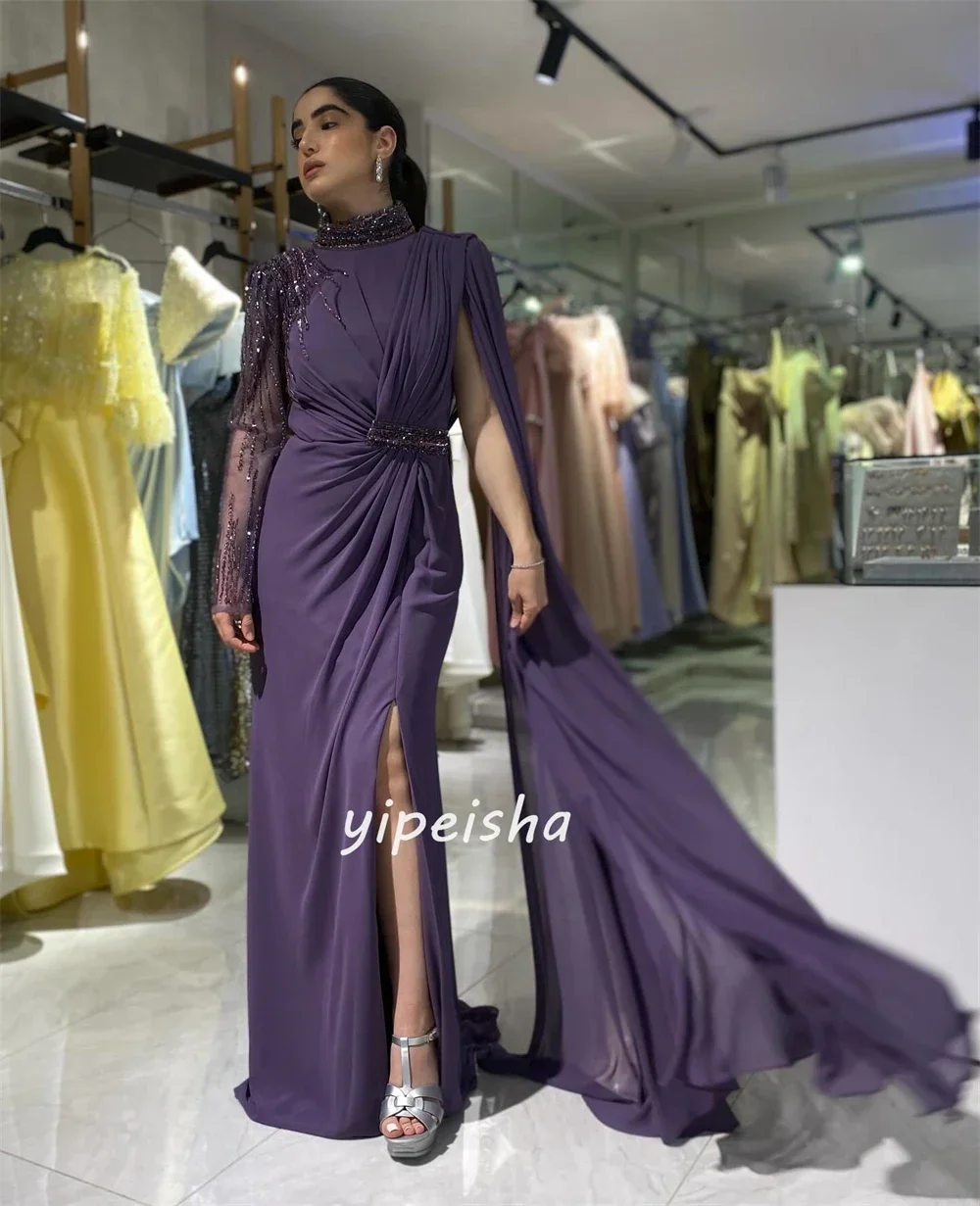 Customized High Quality Chiffon Applique Sequins Valentine's Day A-line High Neck Custom Long Skirt Unique Design Showcasing Ari