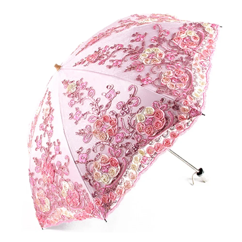 New Fashion Luxury Flower Umbrella Rain Women Dual Folding Double Layer Lace Up Parasol Luxury Umbrellas