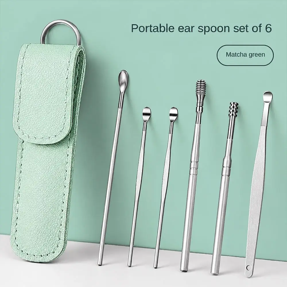 6PCS Gifts 360° Stainless Ear Pick Spiral Design Portable Ear Spoon Ear Wax Remova Ear Canal Cleaner Tool
