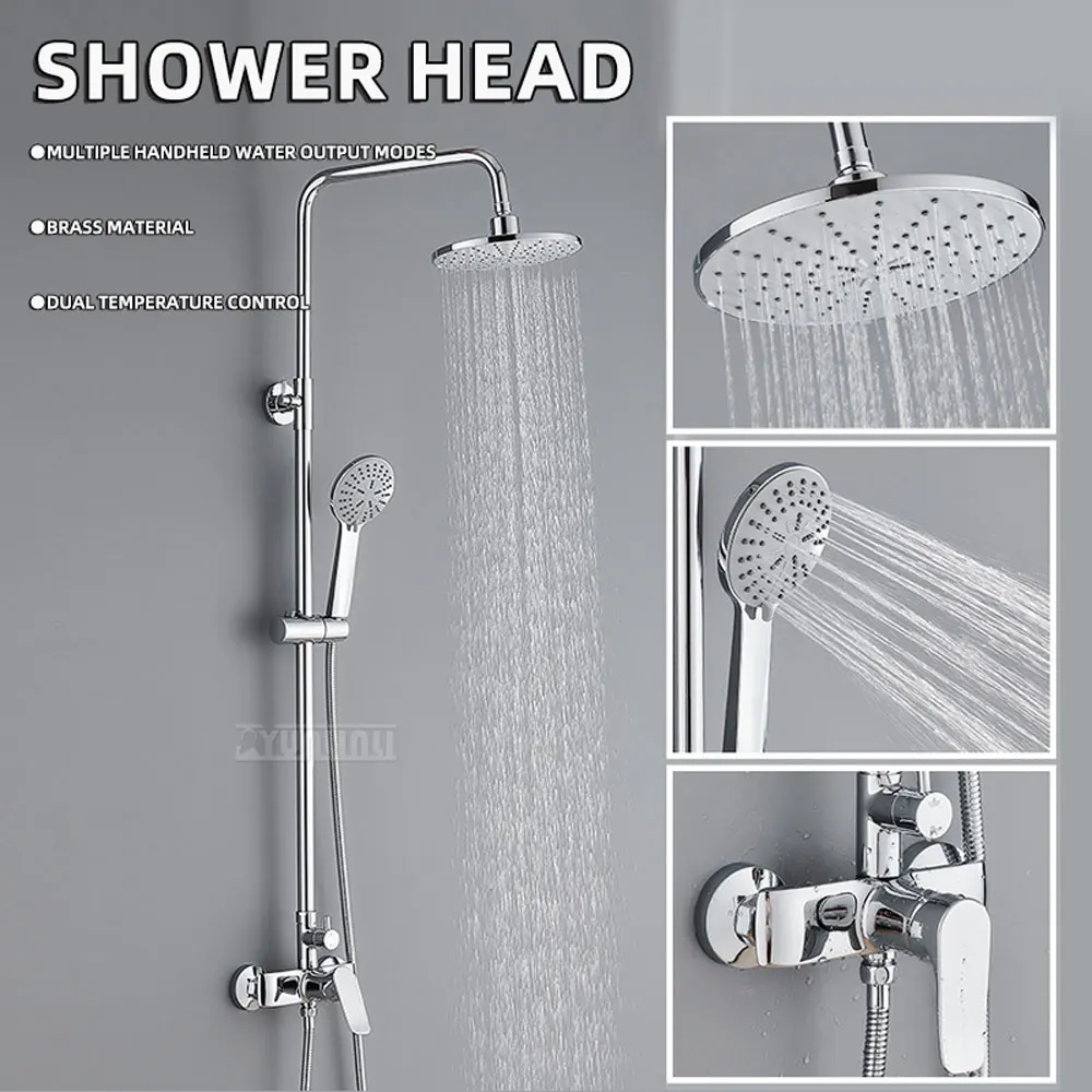 for Hotel and Construction SiteFull-Copper Shower Set Two-Function Rain Shower Head with Pressure-Boosting Overhead Spray