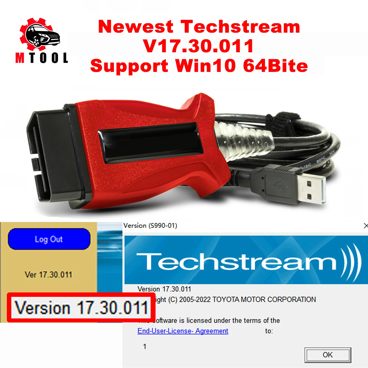 V160 JLR Pro J2534 for Volvo and for TOYOTA TIS Techstream 18.00.008 3 in 1 OBD2 Scanner Cable PK MINIVCI MINI VCI