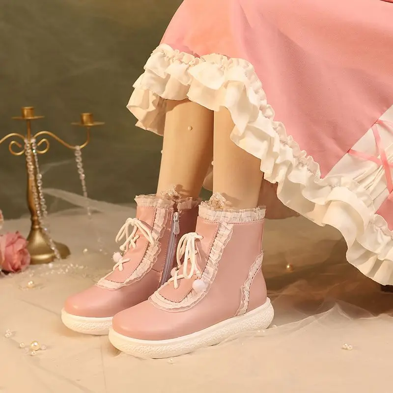 

Girseaby 2024, новый дизайн, ботильоны для девочек с круглым носком, на плоской подошве, на молнии, на шнуровке, смешанные, большие размеры 41, 42, 43, милые, мягкие, на каждый день, для женщин, Bota