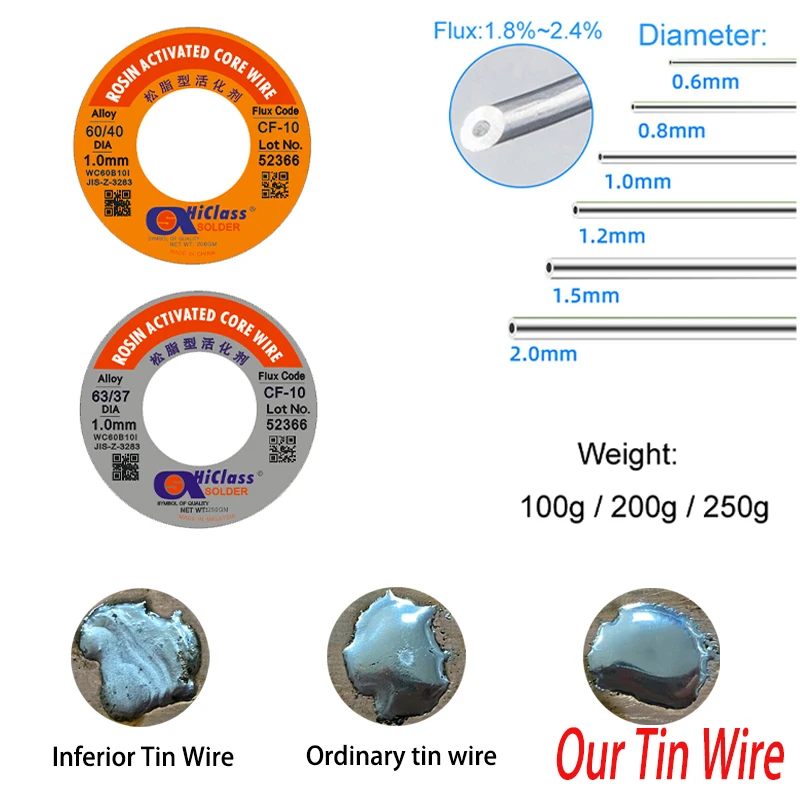 Asahi Quality Hiclass solder wire tin for welding soldering FOR SOLDER TIN WIRE Low Melt Rosin Core Flux1.8%~ 2.4%