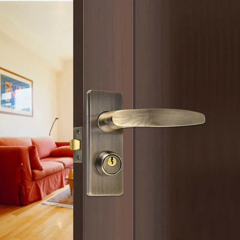 Pure Copper Door Lock for Bedroom Indoor Room Bathroom Modern and Simple Antique Handle Lock