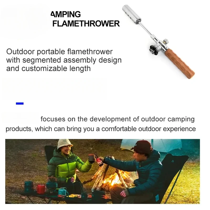 Camping Long Flame Igniter Outdoor Portable Wooden Handle Burner Picnic BBQ Gas Tank Spray Gun Removable Stove Toolkit