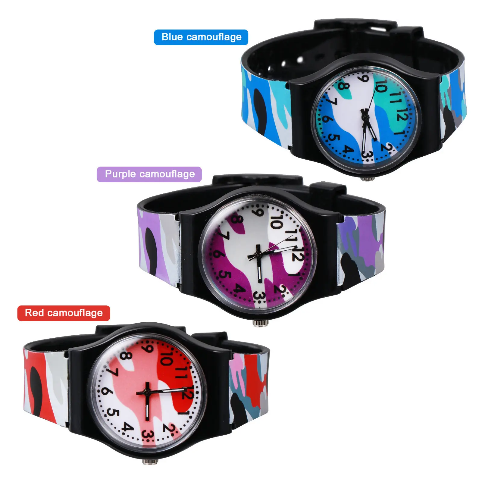 1Pcs Camouflage Kids Wrist Watch Adorable Cartoon Pattern Bright Colors Comfortable Wear Lightweight Easy-to-Read Dial for Boys