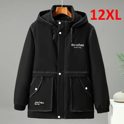 10XL 12XL artı boyutu Parka erkekler kış kalın ceket rahat moda siyah ceket ceket erkek kış Parkas büyük boy 10XL 12XL