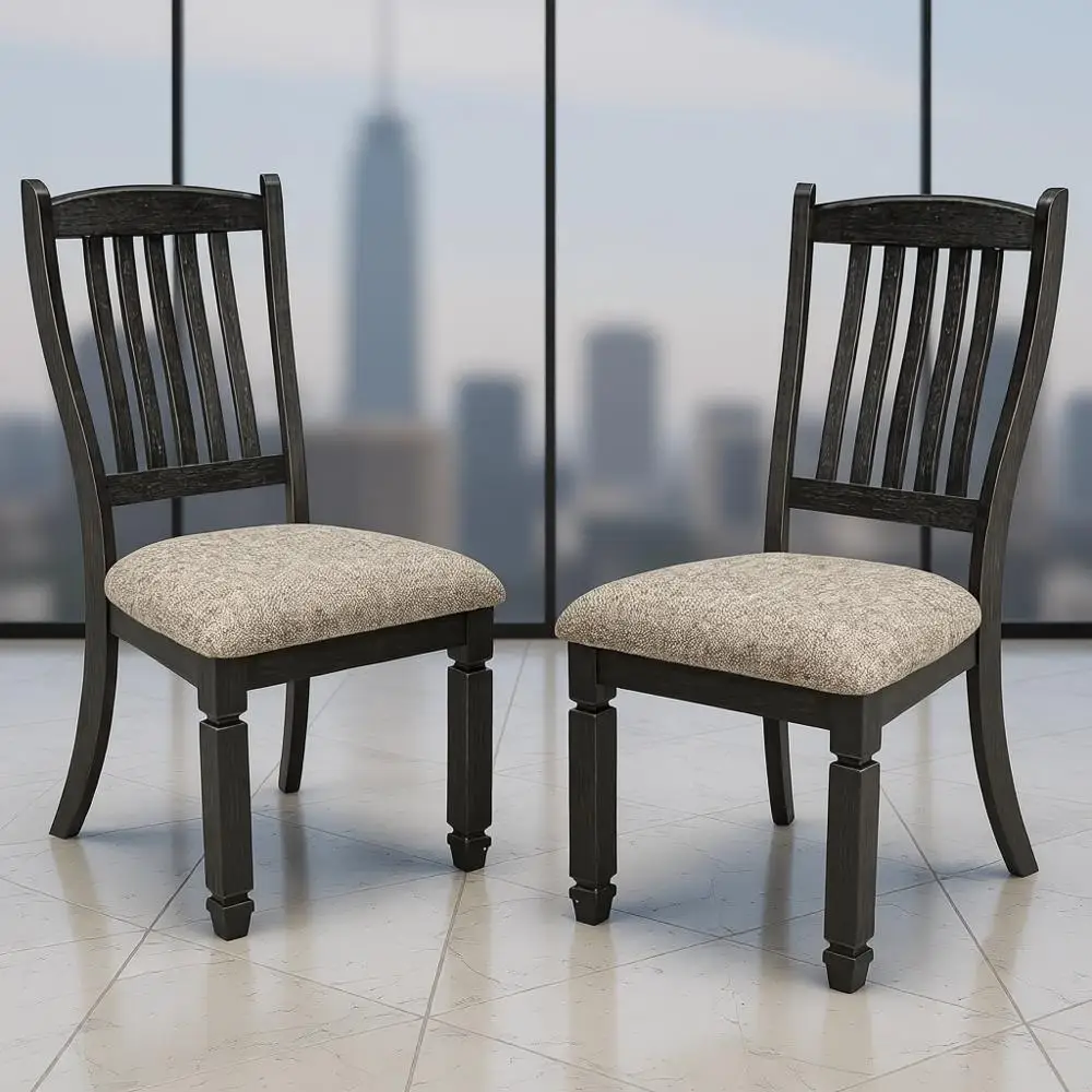 Upholstered Side Chairs, 2-Pack, Solid Wood, 19.25 High, Black & Grayish Black Dining Room Furniture