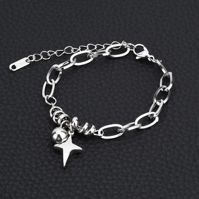 힙합 락 크로스 스타 매력 팔찌 유행 한국 십대 학생 핸드 체인 팔찌 여성을위한 스테인레스 스틸 팔찌 나