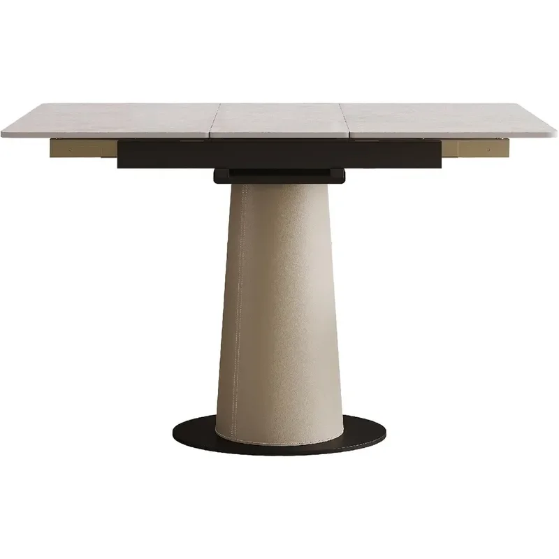 47.2 Retractable Rock Slab Folding Dining Table Modern Expandable Kitchen Table with Leather Wrapped Stainless Steel Base